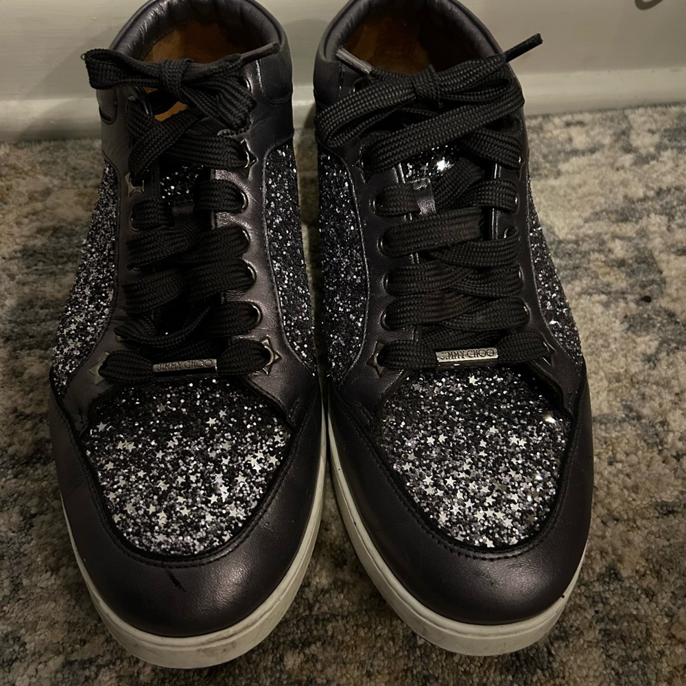 Jimmy Choo Black and Silver Glitter Sneakers Women’s (size 10.5)